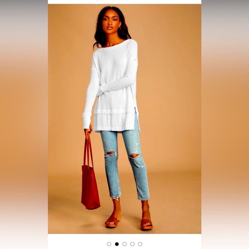 North Shore White Long Sleeve Thermal Top boho free people Nwot fall casual